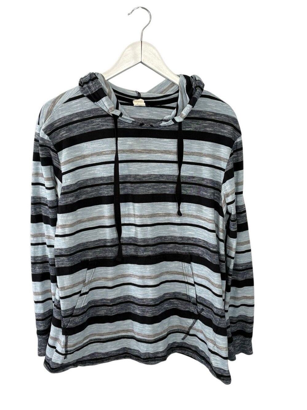Quiet Storm blue and gray striped cotton hoodie - L
